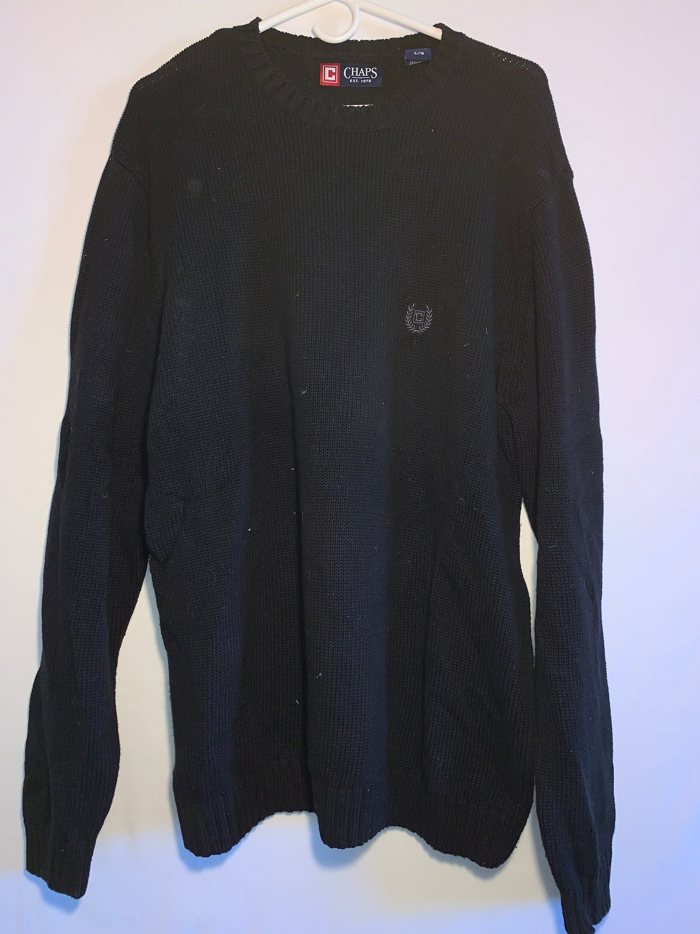 Chaps Black 100% Cotton Sweater - Large - 22.5” x 31”