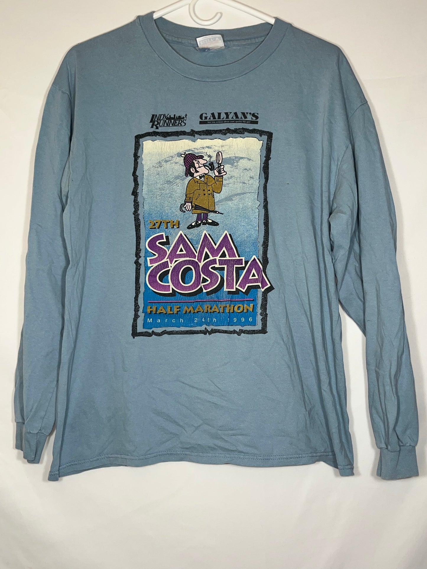 90 年代 Hanes Beefy Sam Costa 长袖衬衫 - 中号 - 20.5” x 25.5”