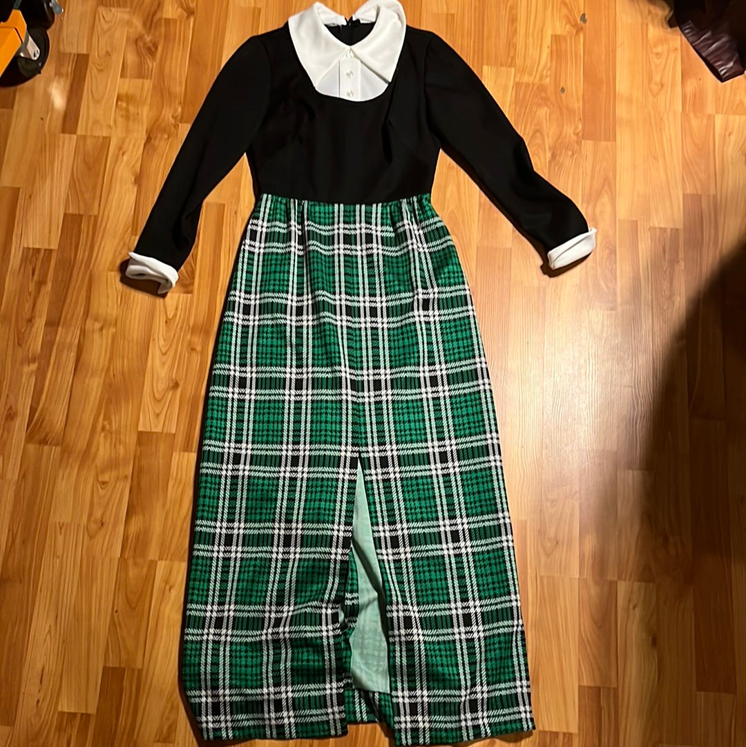 60/70's Plaid Dress - S 15.5” x 53.5”