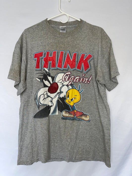 Looney Tunes Tweety and Cat Think Again Tshirt - Medium - 21” x 27.5”