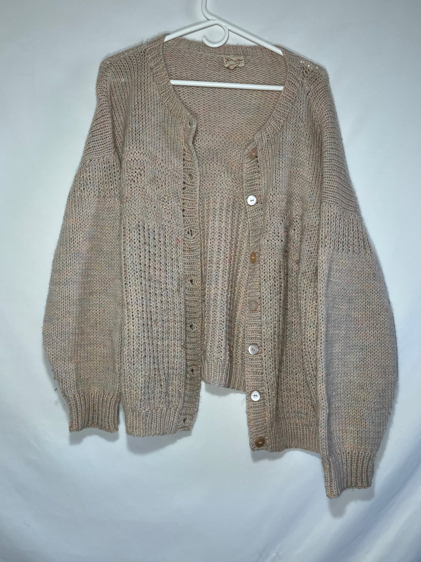 70/80's(?) Hand Knit Cardigan Sweater - Large - 23” x 24”