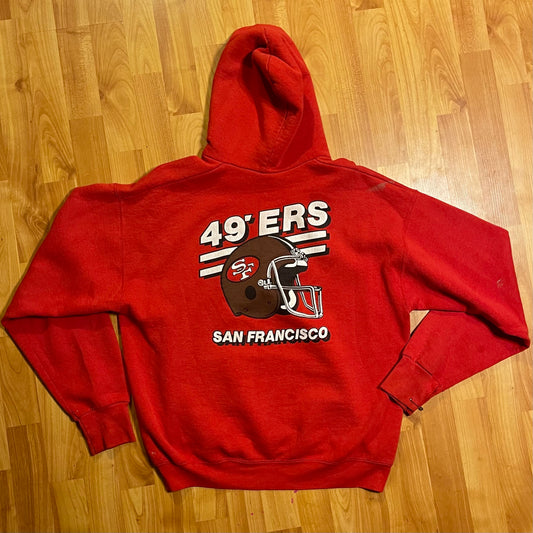 Sudadera con capucha desgastada con estampado trasero de los 49ers talla L