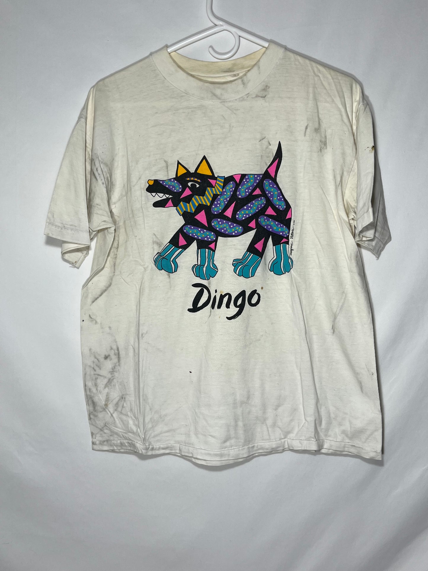 Camiseta de los años 90 Hanes Beefy Dingo - Pequeña - 19.5" x 25"