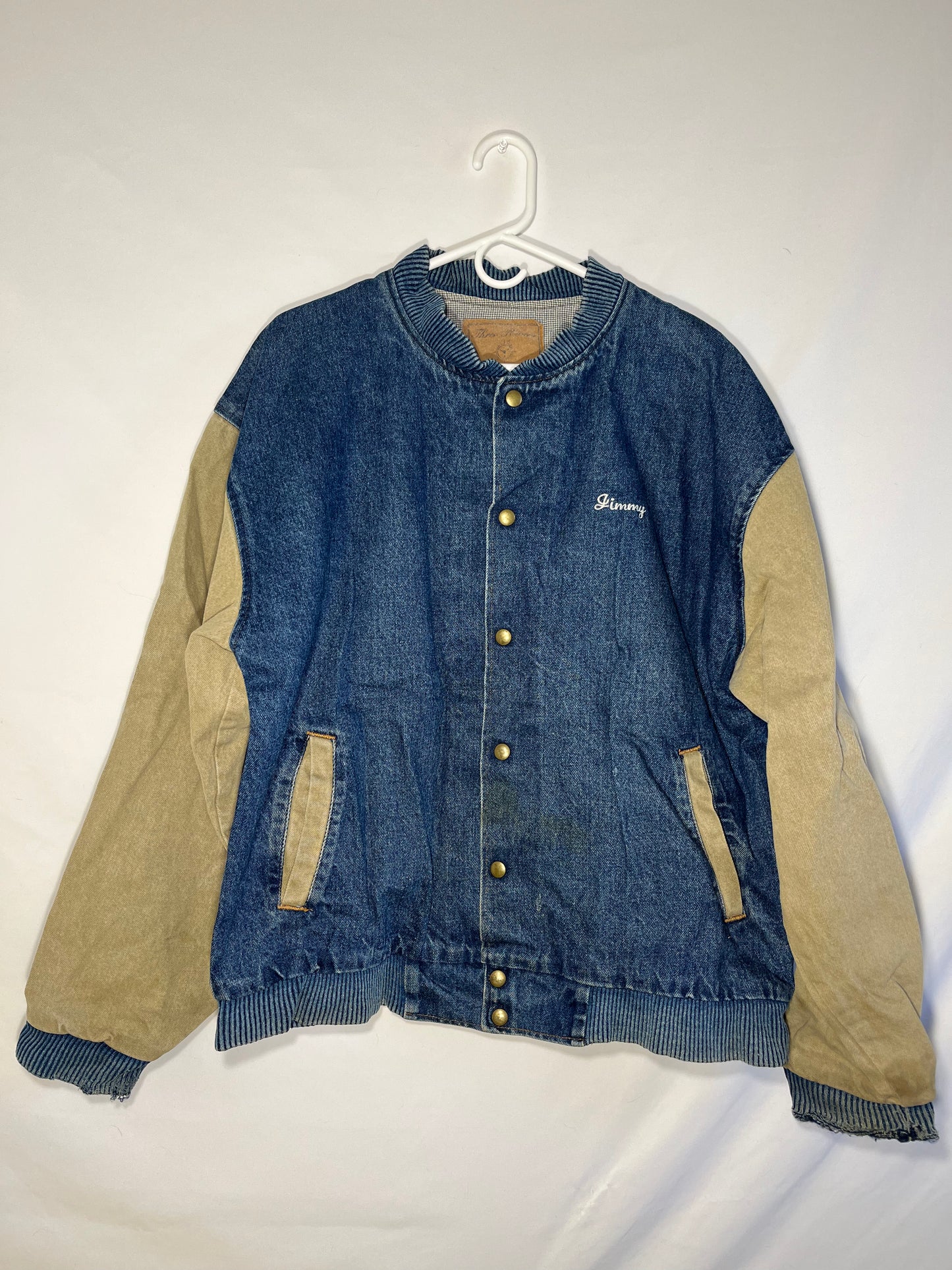 80's Early Ford Club of America Jimmy Denim Bomber Jacket - XLarge - 24” x 28”