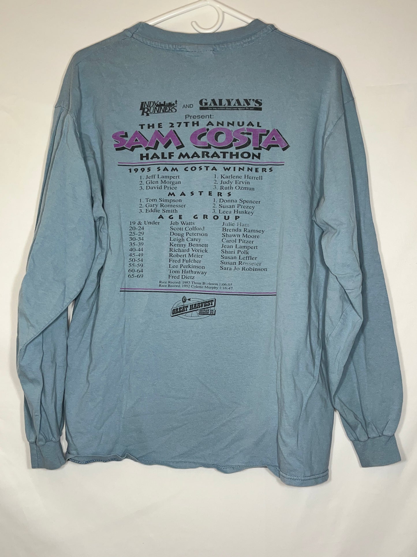 90 年代 Hanes Beefy Sam Costa 长袖衬衫 - 中号 - 20.5” x 25.5”