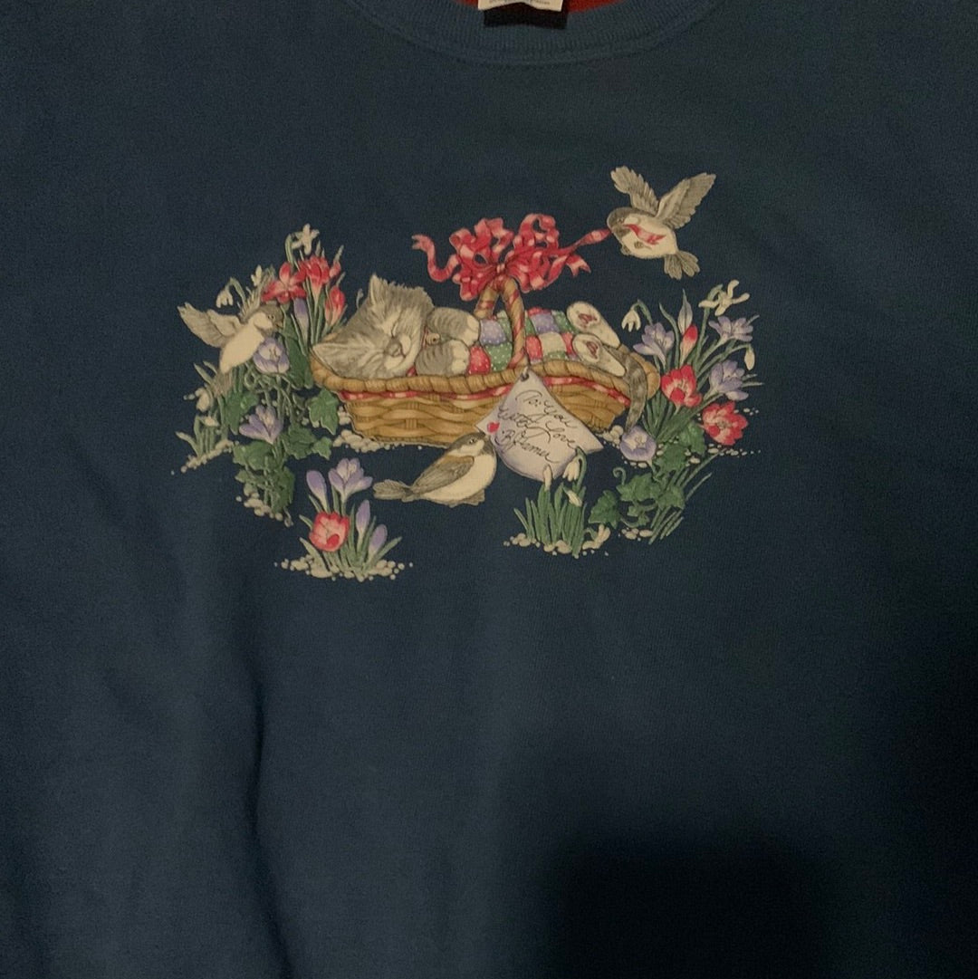 90's Jerzees Double Colared Bird Flower Crewneck - 22” x 27”