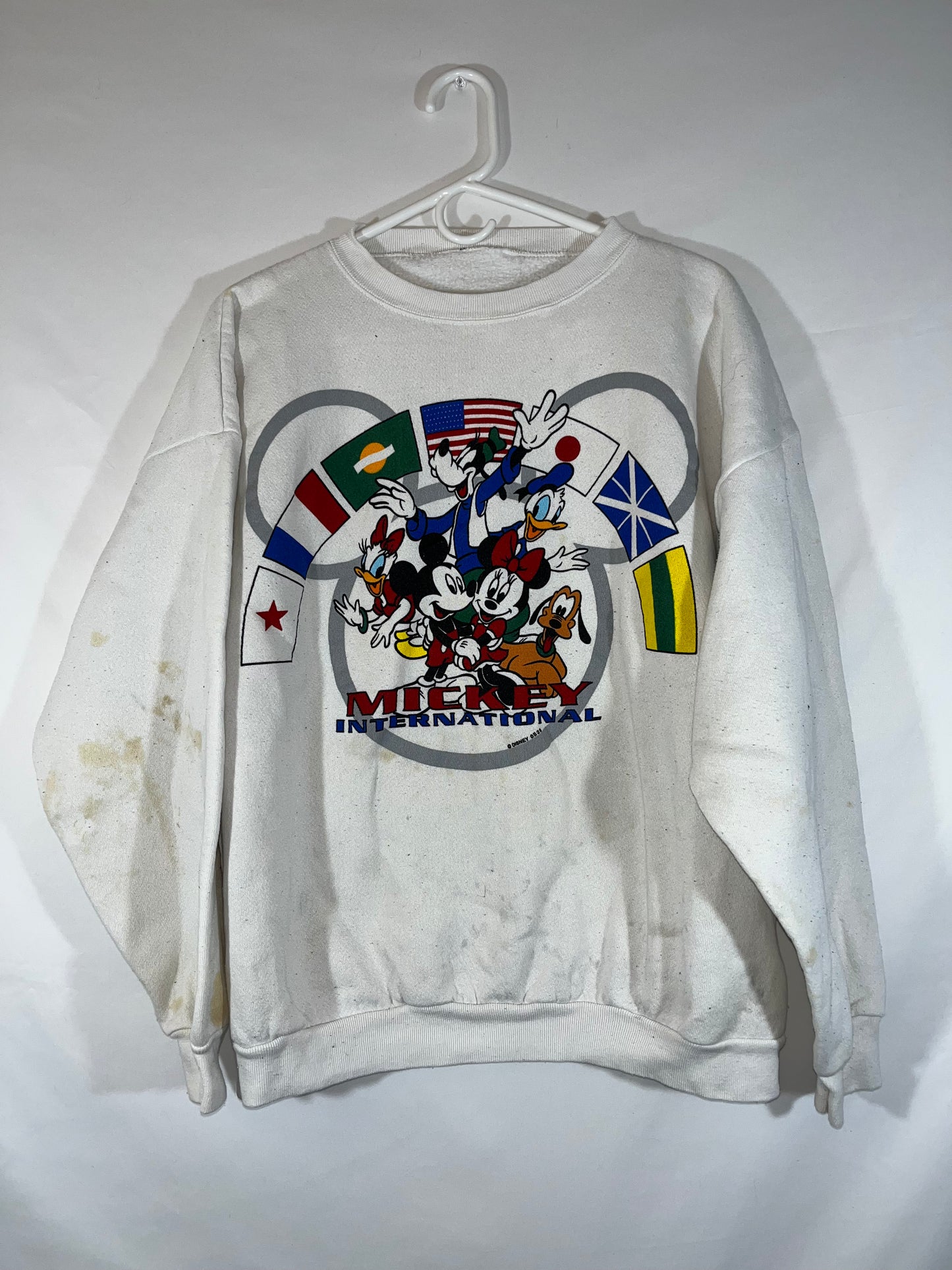 90's Mickey International Crewneck Sweatshirt - XLarge - 24” x 24.5”