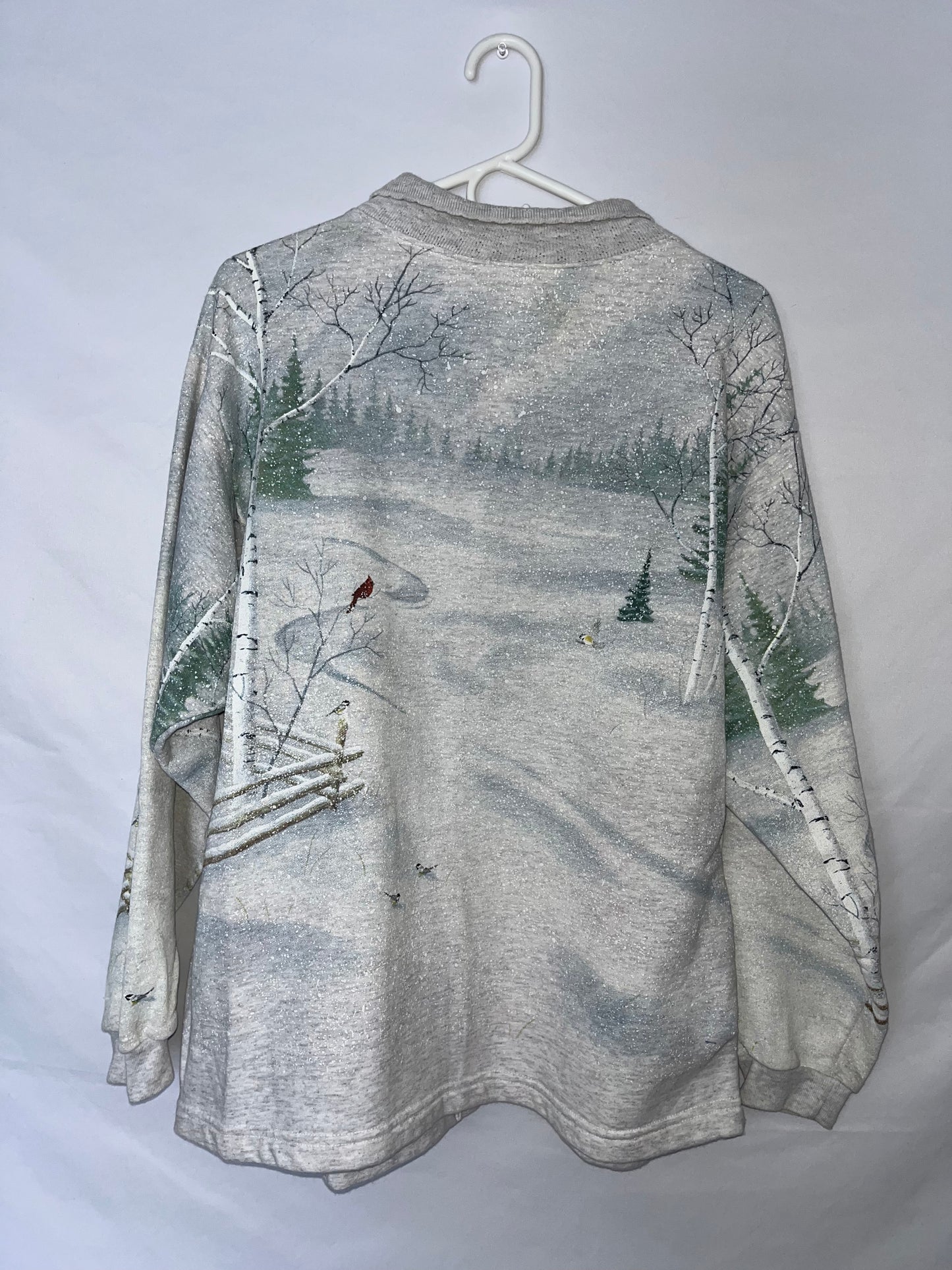 90's AOP Sweater Winter Scene Cardigan - Large - 22” x 26.5”