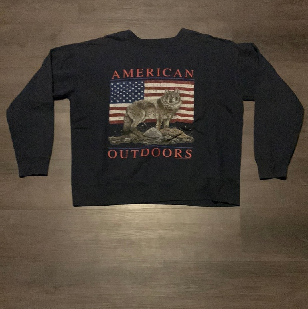 90's American Outdoors Wolf Crewneck - XLarge - 25.5” x 25”