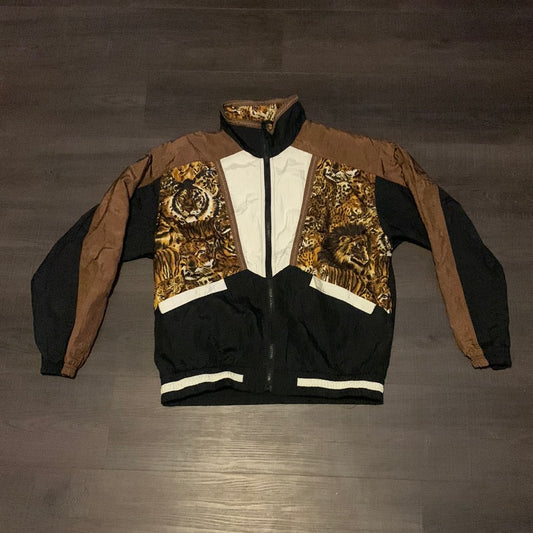 80's Lion/Tiger Print Windbreaker - Large - 22” x 25”