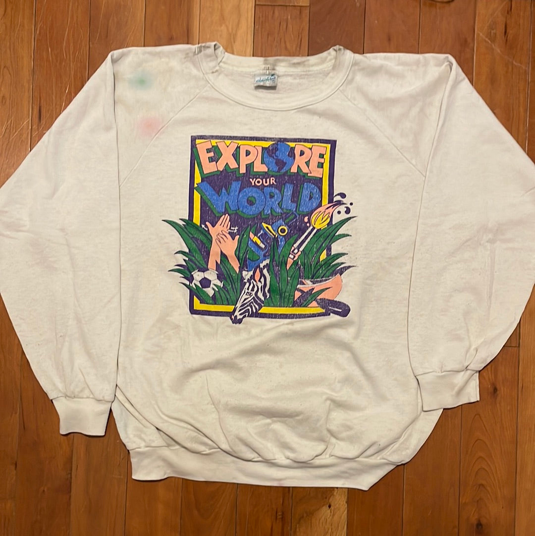 80's Explore Your World Crewneck Sweatshirt - 25" x 26"