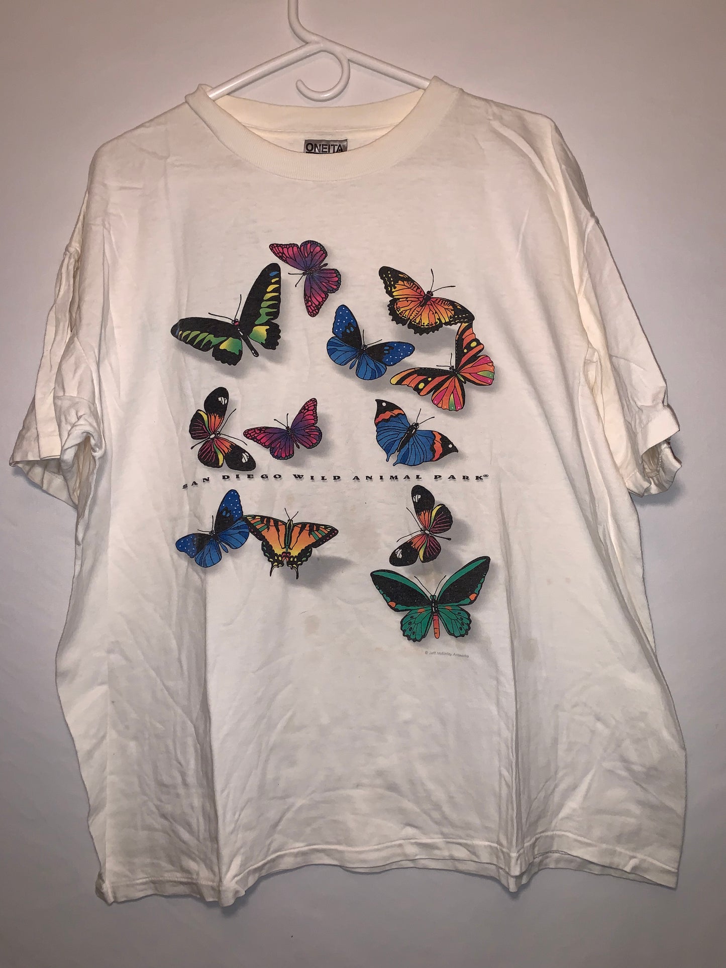 Camiseta de mariposa Oneita de los años 90 - Grande - 23.5 "x 27"